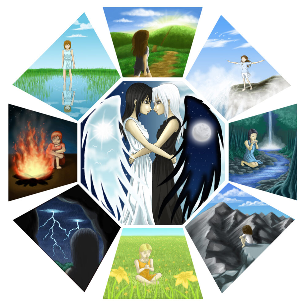 The same illustrative Chinese elemental trigram as above, but on white background.