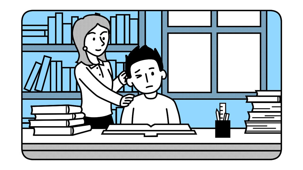 Shot of the woman zipping close the boy's head back on.