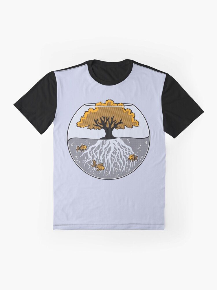 Photo mock-up of 'Fishbowl' on a graphic tshirt.