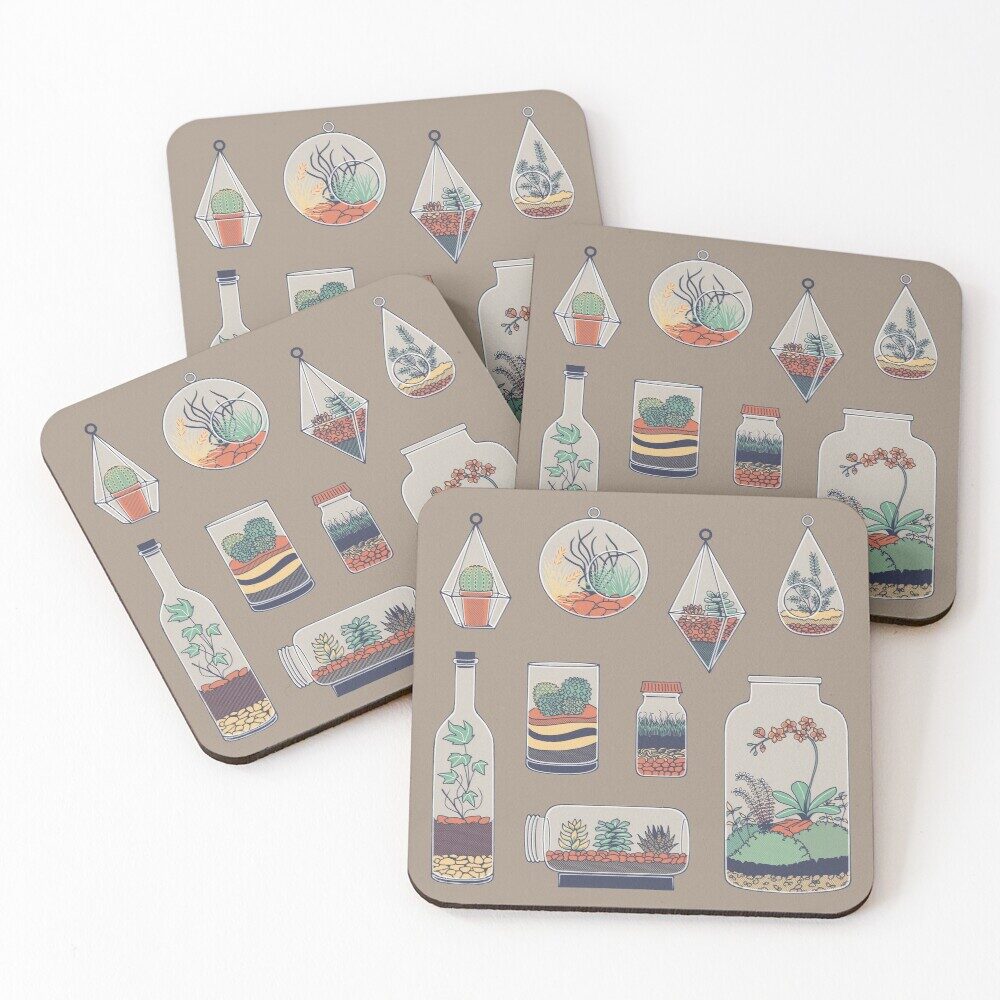 Photo mock-up of 'Terrariums' on a set of four coasters.