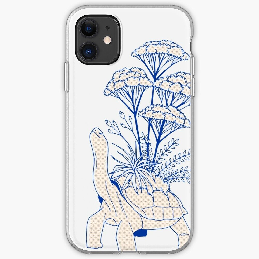 Photo mock-up of 'Garden Tortoise' printed on a smartphone cover.