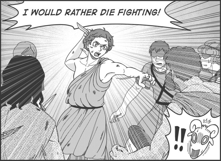 Panel 20 text: Hamal "I would rather die fighting!" Ram "!!"