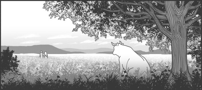 The white bull watches silently as both Debara and Catreus walks off into the distance.