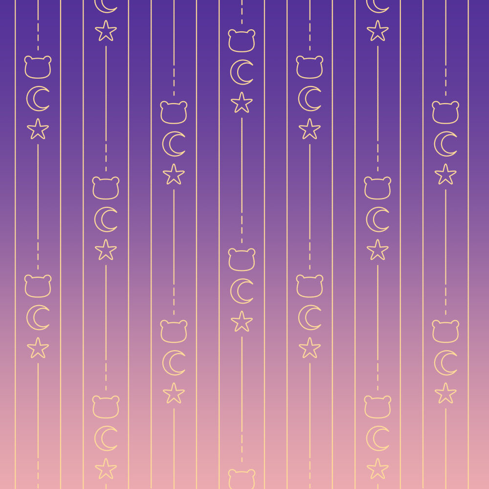 Digital pattern illustration containing vertical lines and lineart of bear, moon and star combination.