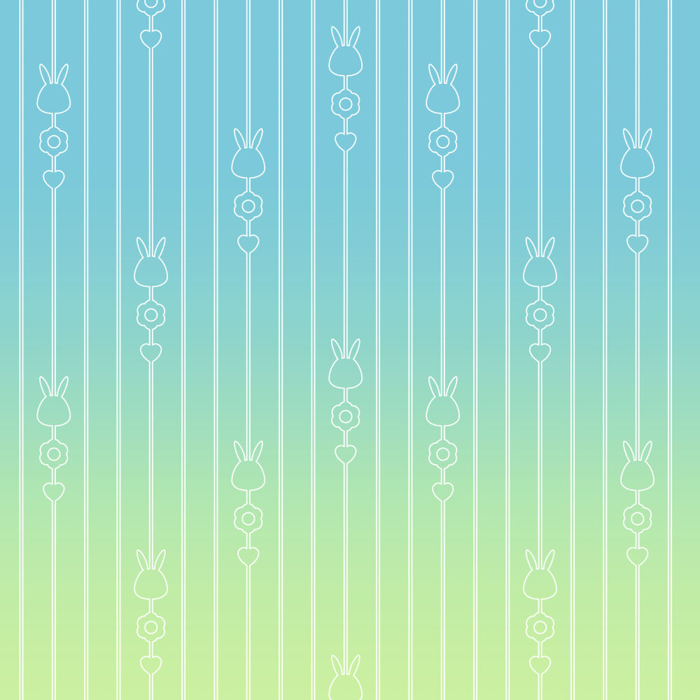 Digital pattern illustration containing vertical lines and lineart of bunny, flower and heart combination.