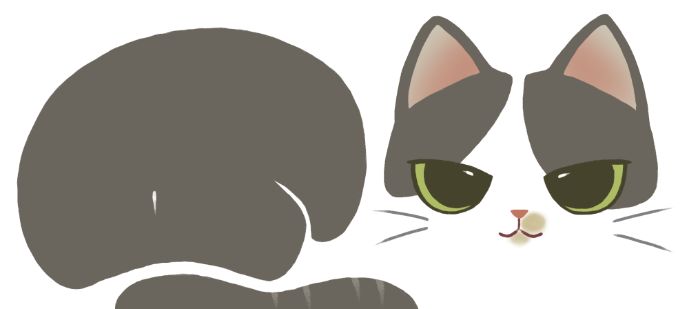 Digital illustration of a gray and white cat with hazel eyes.